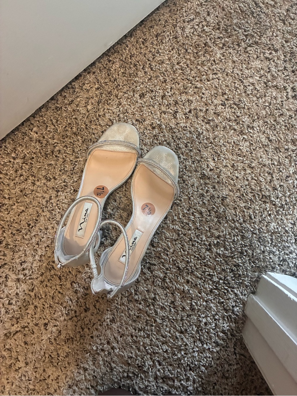 Nina Sparkling Silver Open-Toe Low Heel Sandals